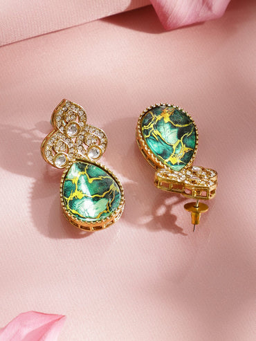 Rubans 22K Gold-Plated Emerald Green Stone, Kundan & Cubic Zirconia Statement Necklace Set Jewellery Set