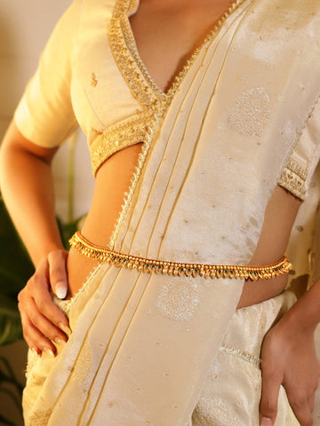 Rubans 22K Gold-Plated Emerald Green Stone Studded Handcrafted Traditional Kamarbandh Saree Accessories