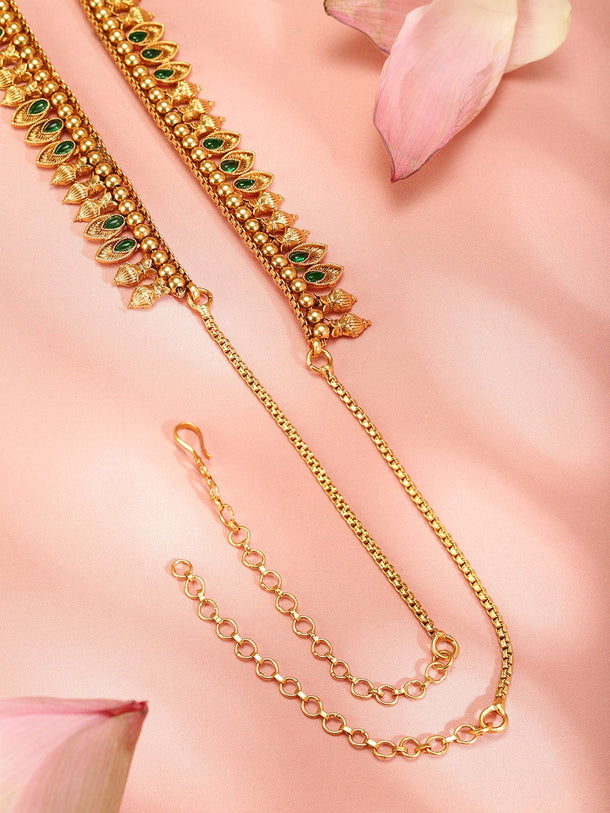 Rubans 22K Gold-Plated Emerald Green Stone Studded Handcrafted Traditional Kamarbandh Saree Accessories