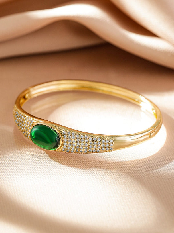 Rubans 22K Gold-Plated Emerald Green Stone & White Cubic Zirconia Embellished Premium Bracelet Wristwear