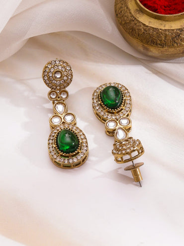 Rubans 22K Gold-Plated Emerald Green Stone, White Kundan & Cubic Zirconia Jewellery Set Jewellery Set