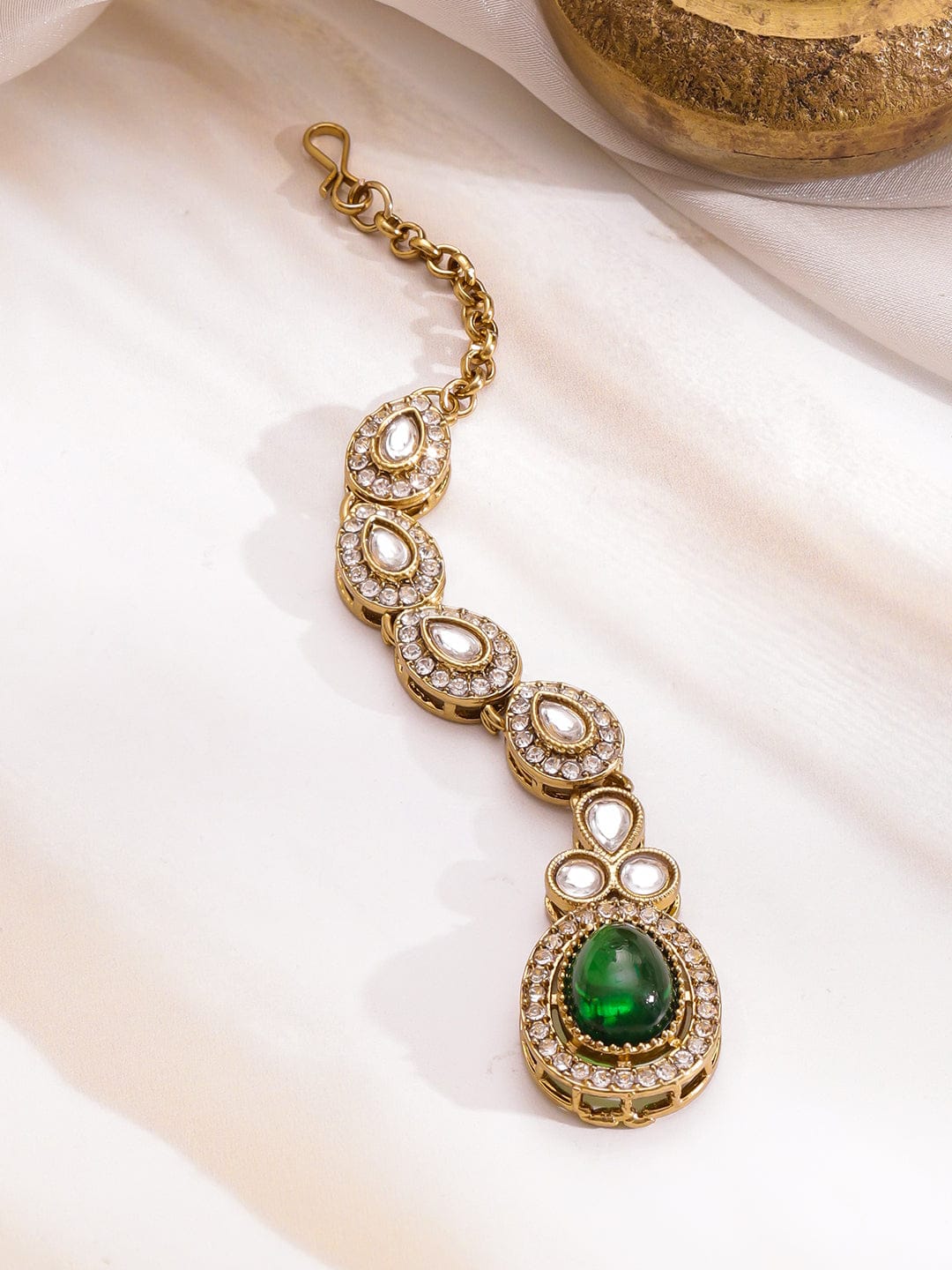 Rubans 22K Gold-Plated Emerald Green Stone, White Kundan & Cubic Zirconia Jewellery Set Jewellery Set