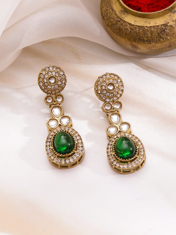 Rubans 22K Gold-Plated Emerald Green Stone, White Kundan & Cubic Zirconia Jewellery Set Jewellery Set