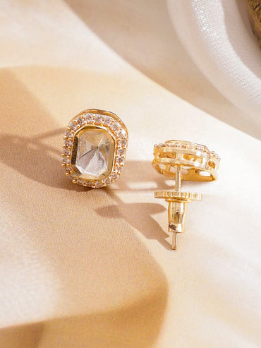 Rubans 22K Gold-Plated Emerald Green & White Cubic Zirconia Studded Dual-Layer Pendant Necklace Set Jewellery Set