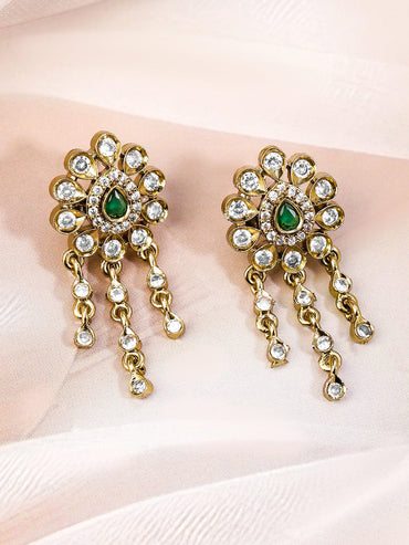 Rubans 22K Gold-Plated Emerald Green & White Cubic Zirconia Studded Dual-Layered Necklace Set for Women Jewellery Set