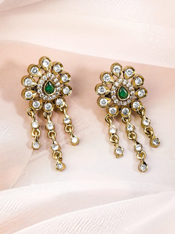 Rubans 22K Gold-Plated Emerald Green & White Cubic Zirconia Studded Dual-Layered Necklace Set for Women Jewellery Set