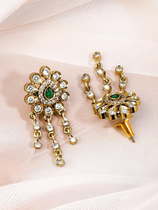 Rubans 22K Gold-Plated Emerald Green & White Cubic Zirconia Studded Dual-Layered Necklace Set for Women Jewellery Set