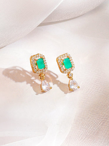 Rubans 22K Gold-Plated Emerald Green & White Cubic Zirconia Studded Leaf Motif Necklace Set for Women Jewellery Set