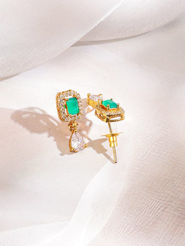 Rubans 22K Gold-Plated Emerald Green & White Cubic Zirconia Studded Leaf Motif Necklace Set for Women Jewellery Set