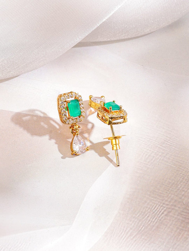 Rubans 22K Gold-Plated Emerald Green & White Cubic Zirconia Studded Leaf Motif Necklace Set for Women Jewellery Set