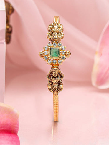 Rubans 22K Gold-Plated Emerald Green & White Cubic Zirconia Studded Traditional Bracelet Wristwear