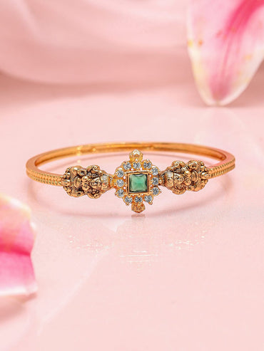 Rubans 22K Gold-Plated Emerald Green & White Cubic Zirconia Studded Traditional Bracelet Wristwear