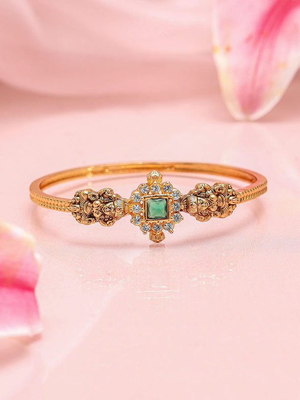 Rubans 22K Gold-Plated Emerald Green & White Cubic Zirconia Studded Traditional Bracelet Wristwear