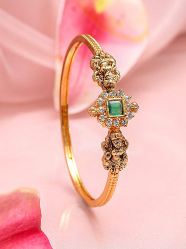 Rubans 22K Gold-Plated Emerald Green & White Cubic Zirconia Studded Traditional Bracelet Wristwear