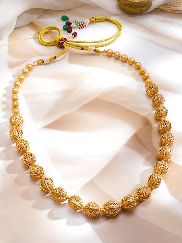 Rubans 22K Gold-Plated Filigree Beaded Long Necklace with Intricately Carved Golden Beads Jewellery Set