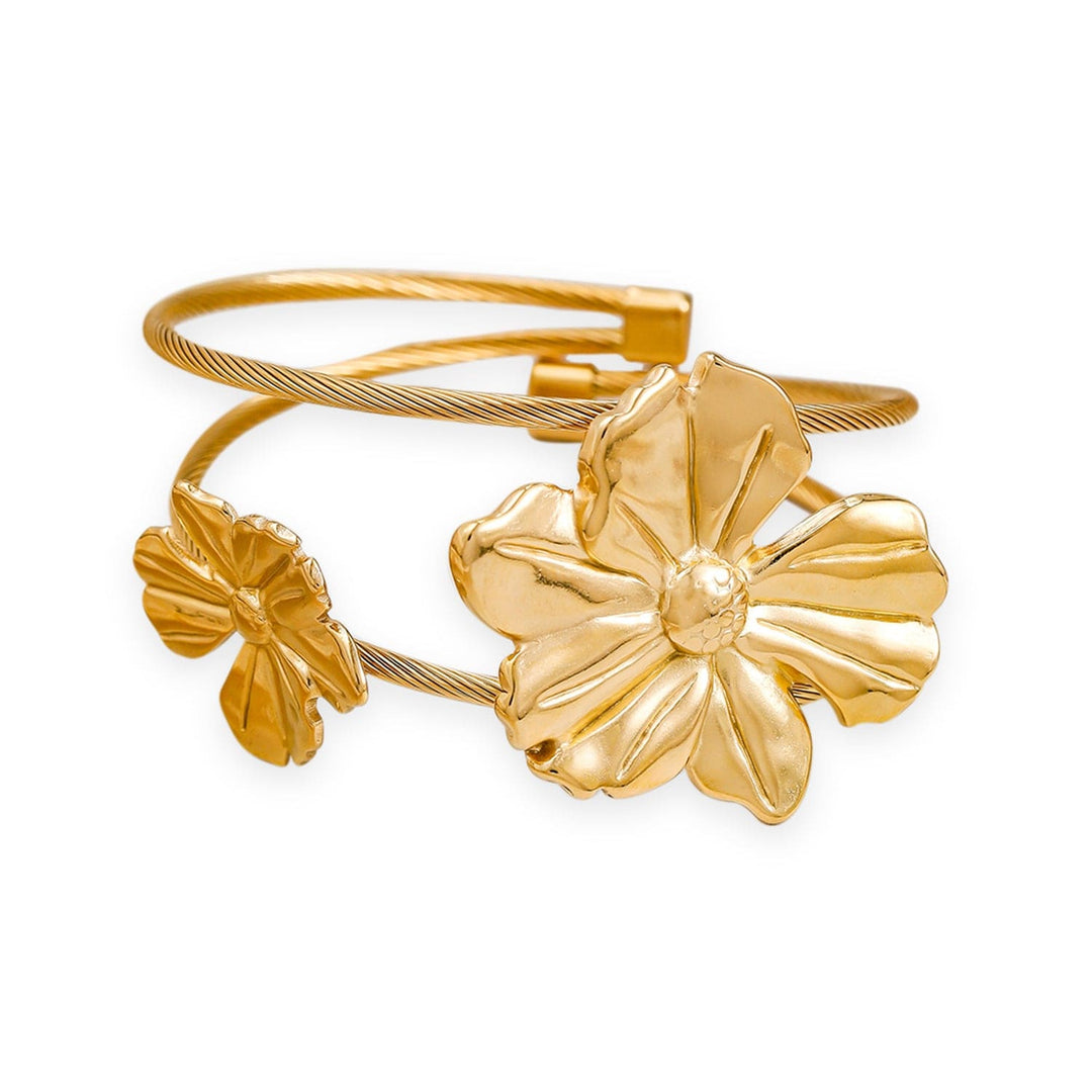 Rubans 22K Gold-Plated Floral Free Size Cuff Bracelet with Dual Cable Wire Design Bangles & Bracelets