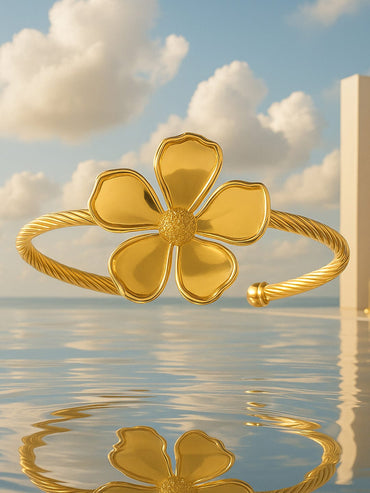 Rubans 22K Gold-Plated Free Size Floral Cuff Bracelet with Cable Wire Design Bangles & Bracelet