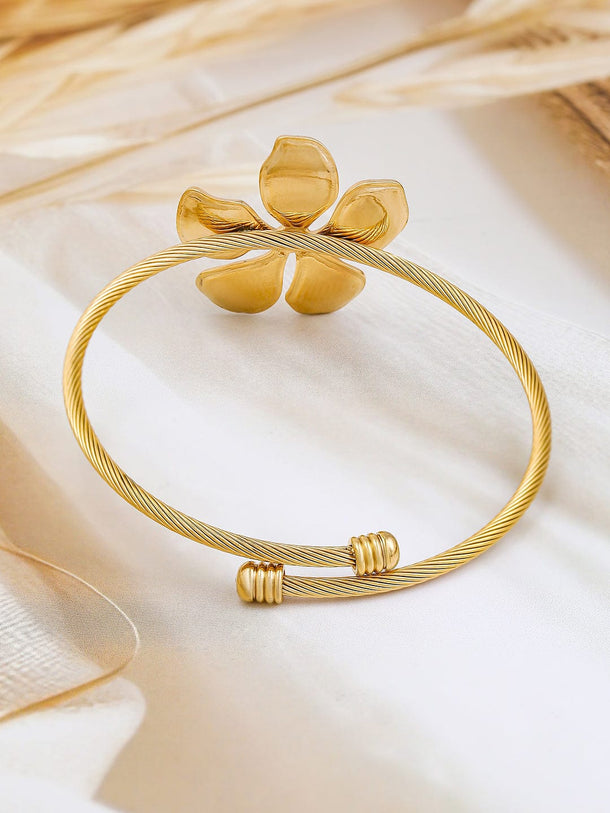 Rubans 22K Gold-Plated Free Size Floral Cuff Bracelet with Cable Wire Design Wristwear