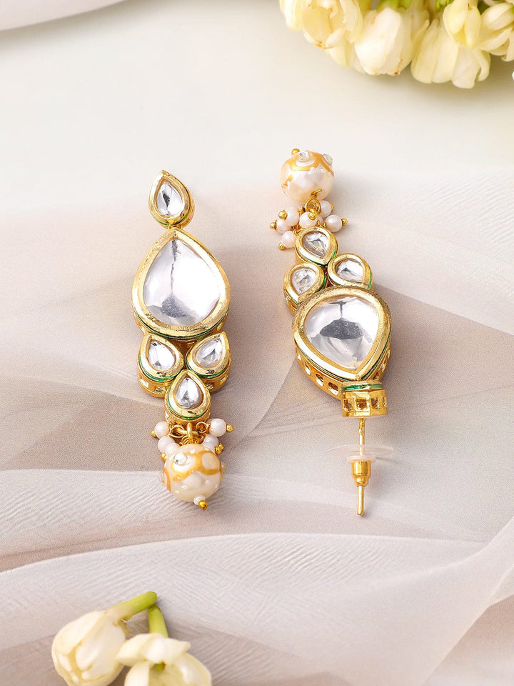 Rubans 22K Gold-Plated Glossy Pearl Beaded Kundan Handcrafted Choker Necklace Set Jewellery Set