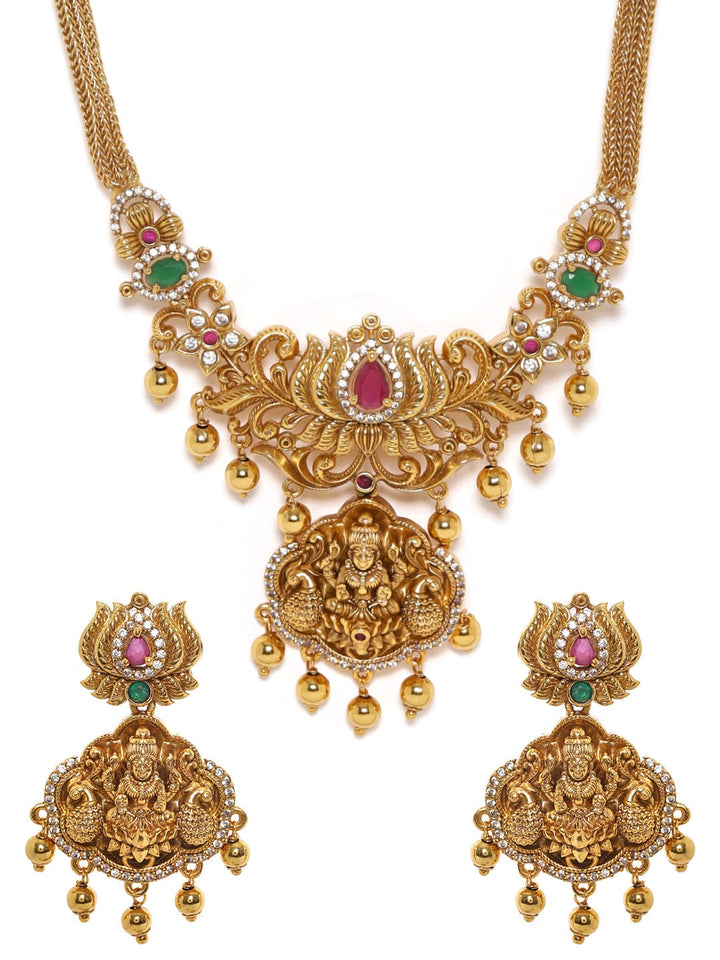 Rubans 22K Gold plated Goddess Embossed Hand crafted Temple Pendant Necklace Set Jewellery Sets