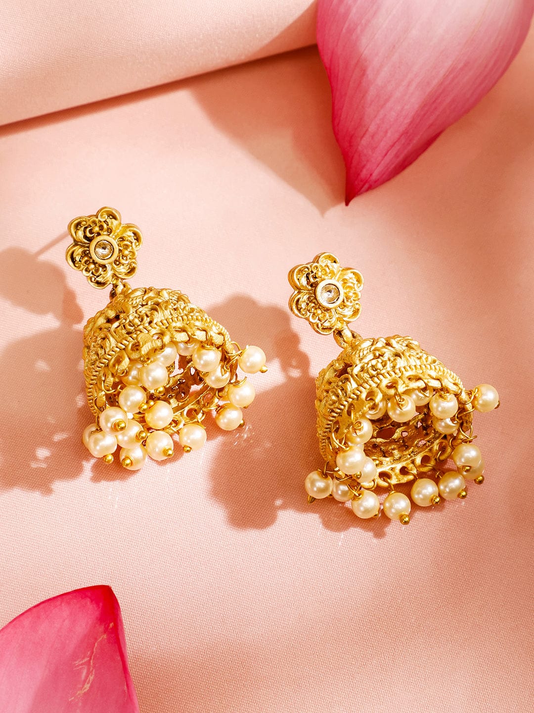 Rubans 22K Gold-Plated Golden Beads & Pearl Drops Radha Krishna Temple Jewellery Set Necklaces, Necklace Sets, Chains & Mangalsutra