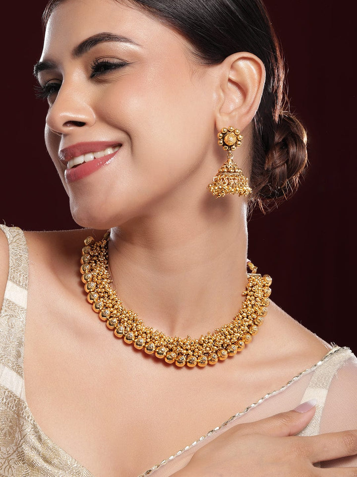 Rubans 22K Gold-Plated Golden Beads Studded Beaded Traditional Jewellery Set Jewellery Set