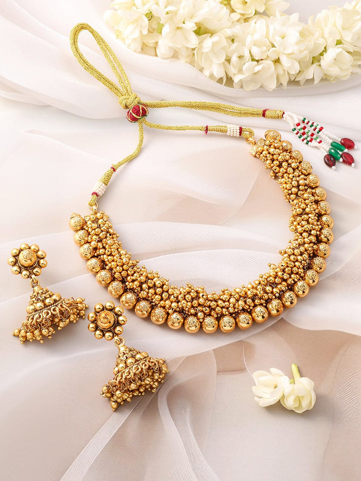 Rubans 22K Gold-Plated Golden Beads Studded Beaded Traditional Jewellery Set Jewellery Set