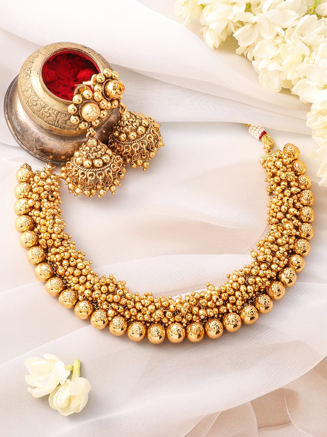 Rubans 22K Gold-Plated Golden Beads Studded Beaded Traditional Jewellery Set Jewellery Set