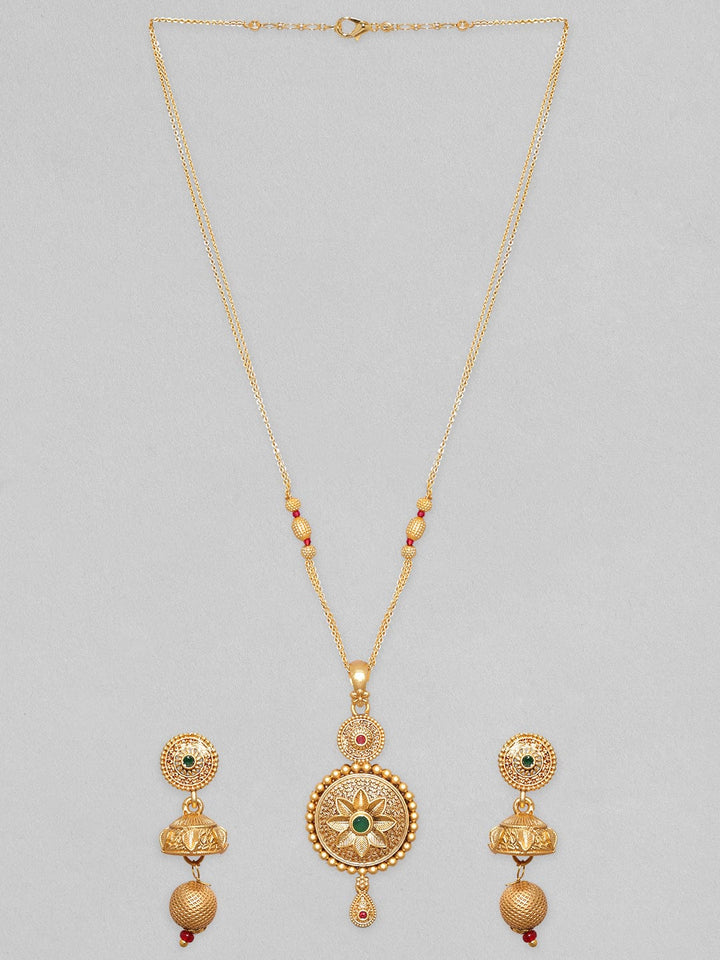 Rubans 22K Gold Plated Green Beaded Minimal Necklace Set Necklace Set