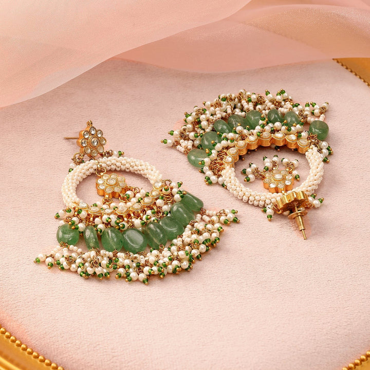 Rubans 22K Gold-Plated Green Beaded Traditional Chandbali Earrings with Pearl Details Chandbali Earrings