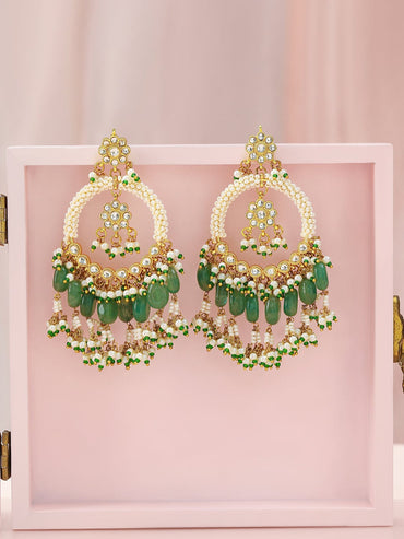 Rubans 22K Gold-Plated Green Beaded Traditional Chandbali Earrings with Pearl Details Earrings