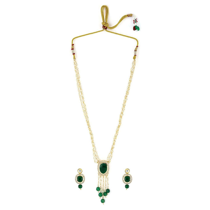 Rubans 22K Gold-Plated Green Onyx & Pearl Beaded Layered Necklace Set  with Cubiz Zicronia Accents Necklaces, Necklace Sets, Chains & Mangalsutra