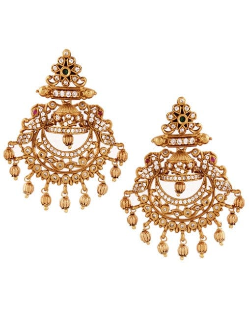 Rubans 22K Gold Plated Handcrafted CZ And Ruby Studded Chandbali Earrings Earrings