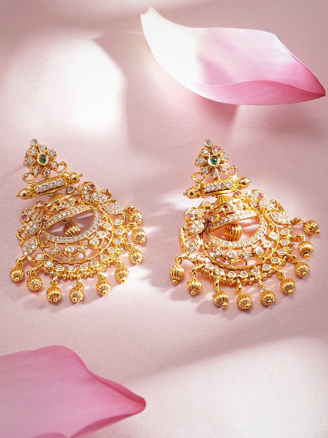Rubans 22K Gold Plated Handcrafted CZ And Ruby Studded Chandbali Earrings Earrings