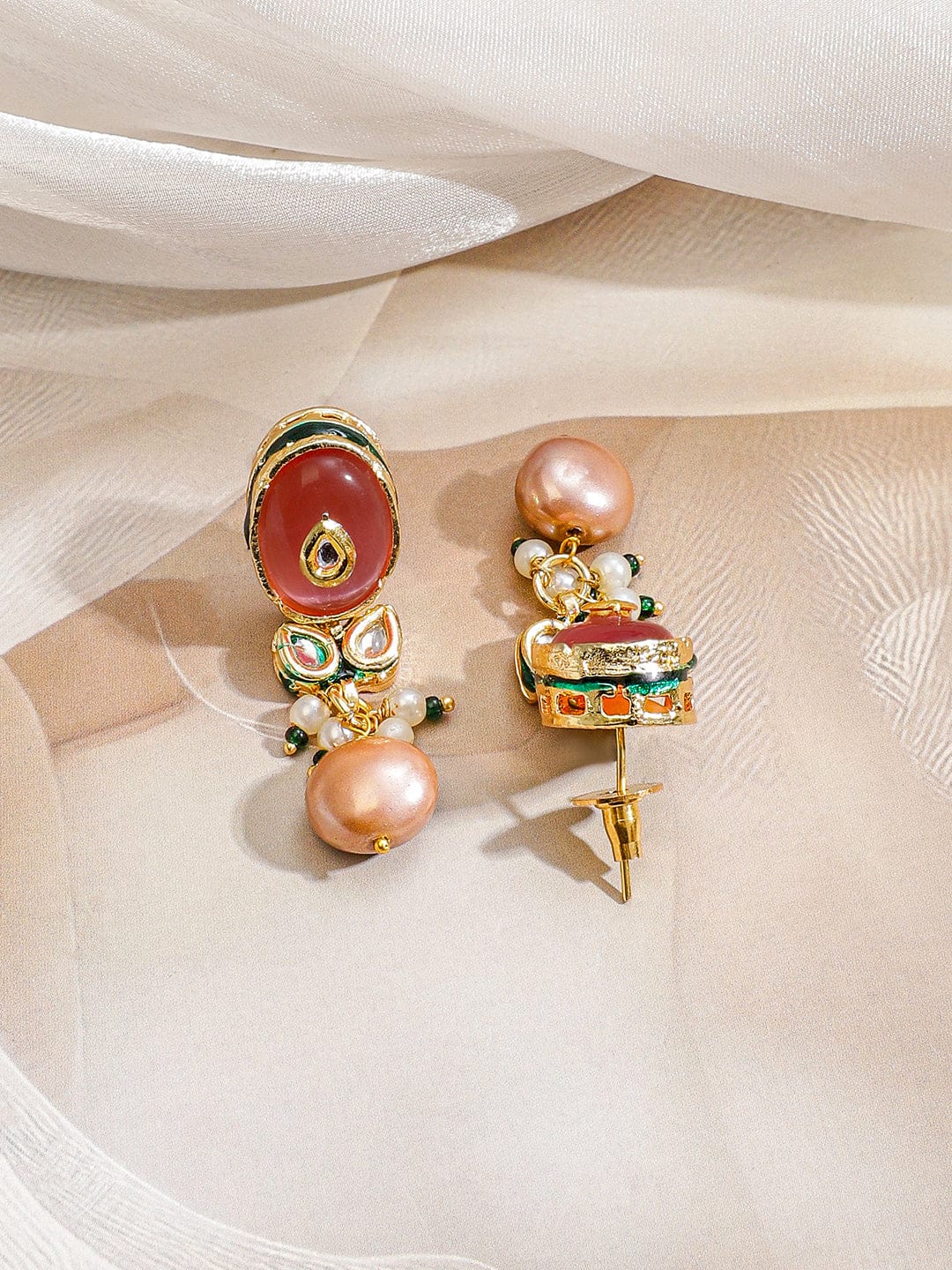 Rubans 22K Gold-Plated Handcrafted Enamel Kundan Choker Necklace Set with Rosy Pink & Green Stones and Glossy Pink Pearl Beads Drops for Women & Girls â€“ Perfect for Weddings & Royal Festive Styling Jewellery Set