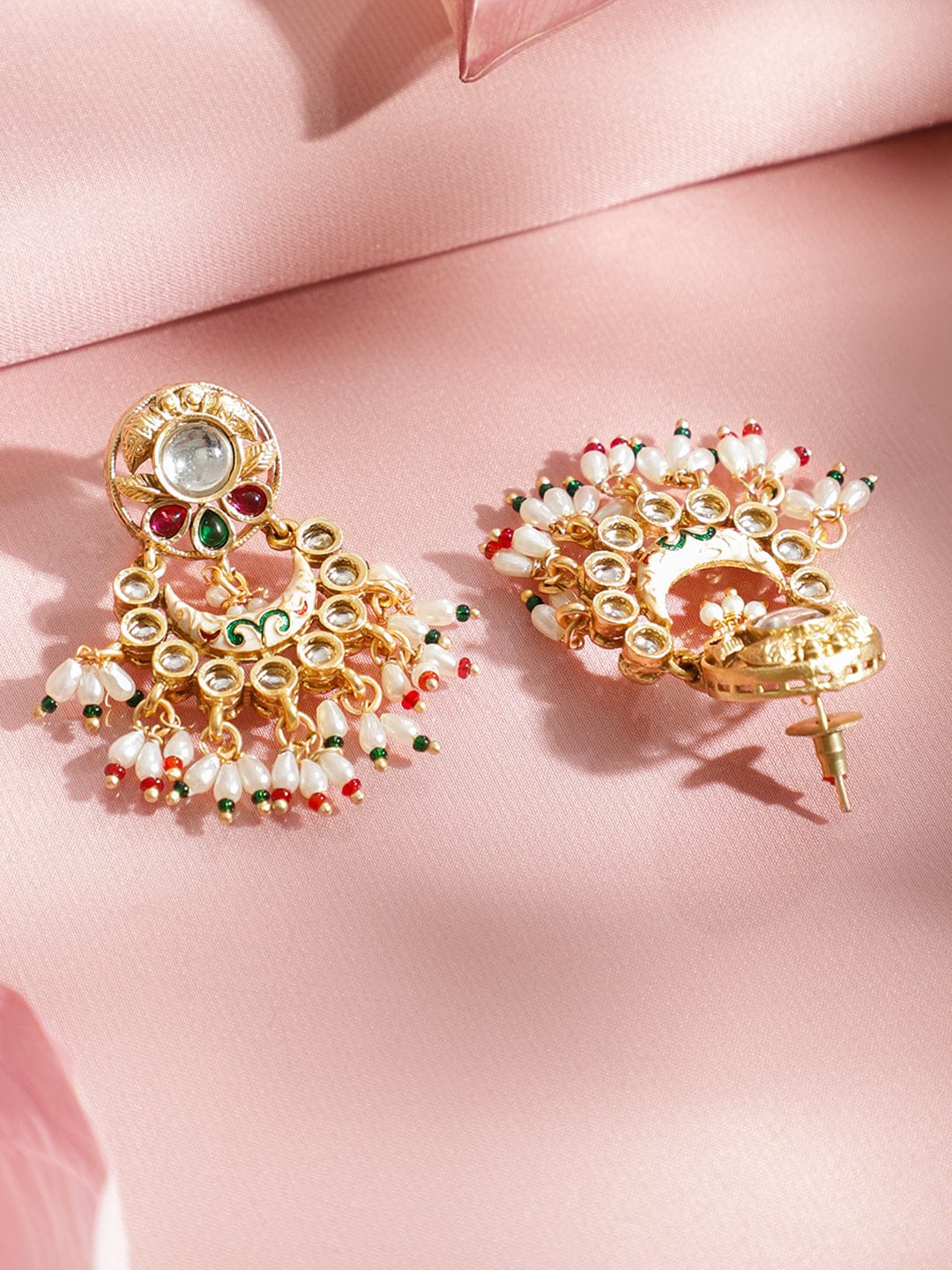 Rubans 22K Gold-Plated Handcrafted Kundan Choker Set with Ruby Red, Green Stones & Pearls Beads Jewellery Set