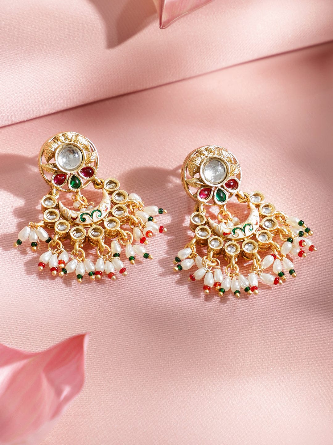 Rubans 22K Gold-Plated Handcrafted Kundan Choker Set with Ruby Red, Green Stones & Pearls Beads Jewellery Set