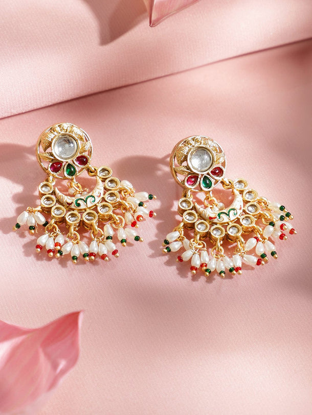 Rubans 22K Gold-Plated Handcrafted Kundan Choker Set with Ruby Red, Green Stones & Pearls Beads Jewellery Set