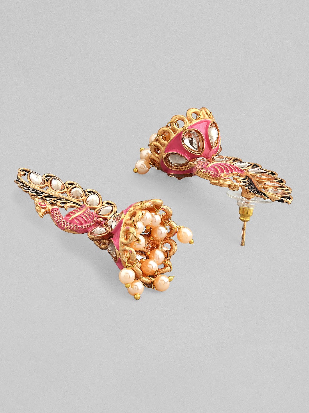 Rubans 22k Gold-Plated Handcrafted Kundan & Enamel Peacock Design Jhumka Earring Earrings