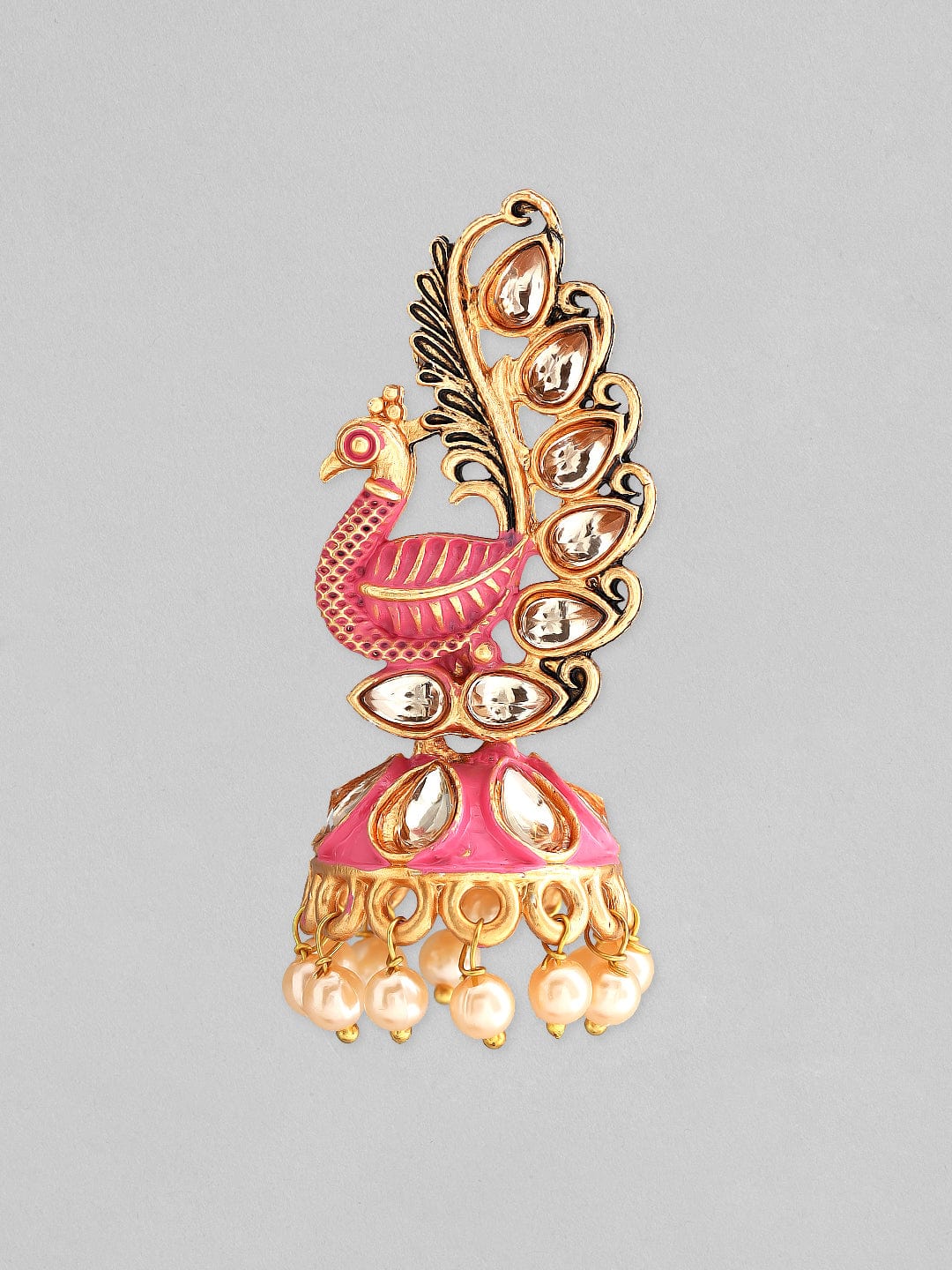 Rubans 22k Gold-Plated Handcrafted Kundan & Enamel Peacock Design Jhumka Earring Earrings