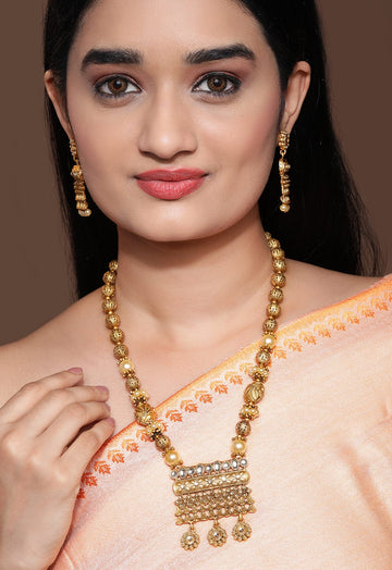 Rubans 22K Gold Plated Handcrafted Kundan Stone & Filigree Necklace Set Necklace Set