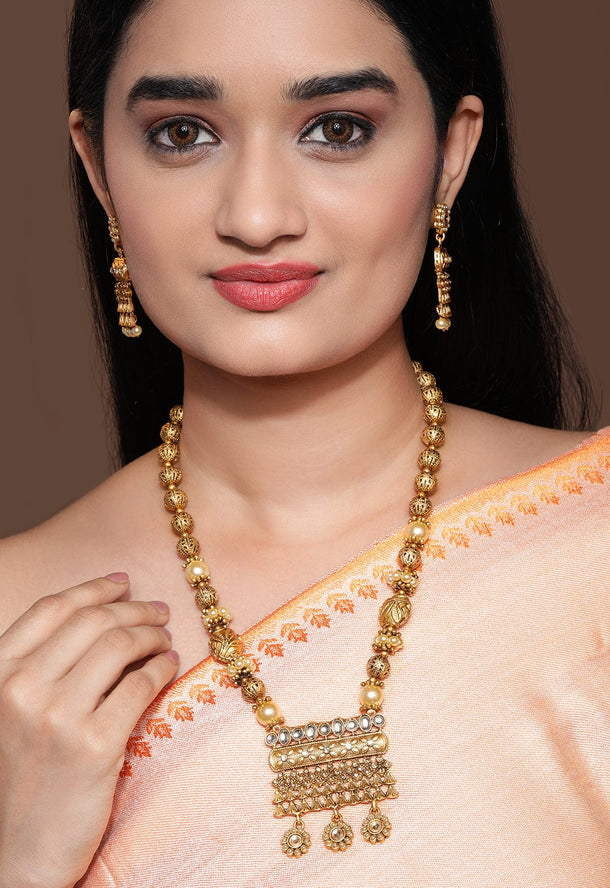 Rubans 22K Gold Plated Handcrafted Kundan Stone & Filigree Necklace Set Necklace Set