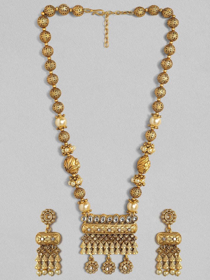 Rubans 22K Gold Plated Handcrafted Kundan Stone & Filigree Necklace Set Necklace Set