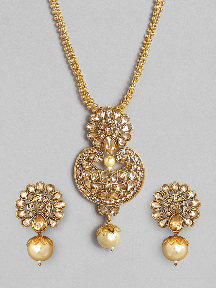 Rubans 22K Gold Plated Handcrafted Kundan Stone Pendant Set Necklace Set