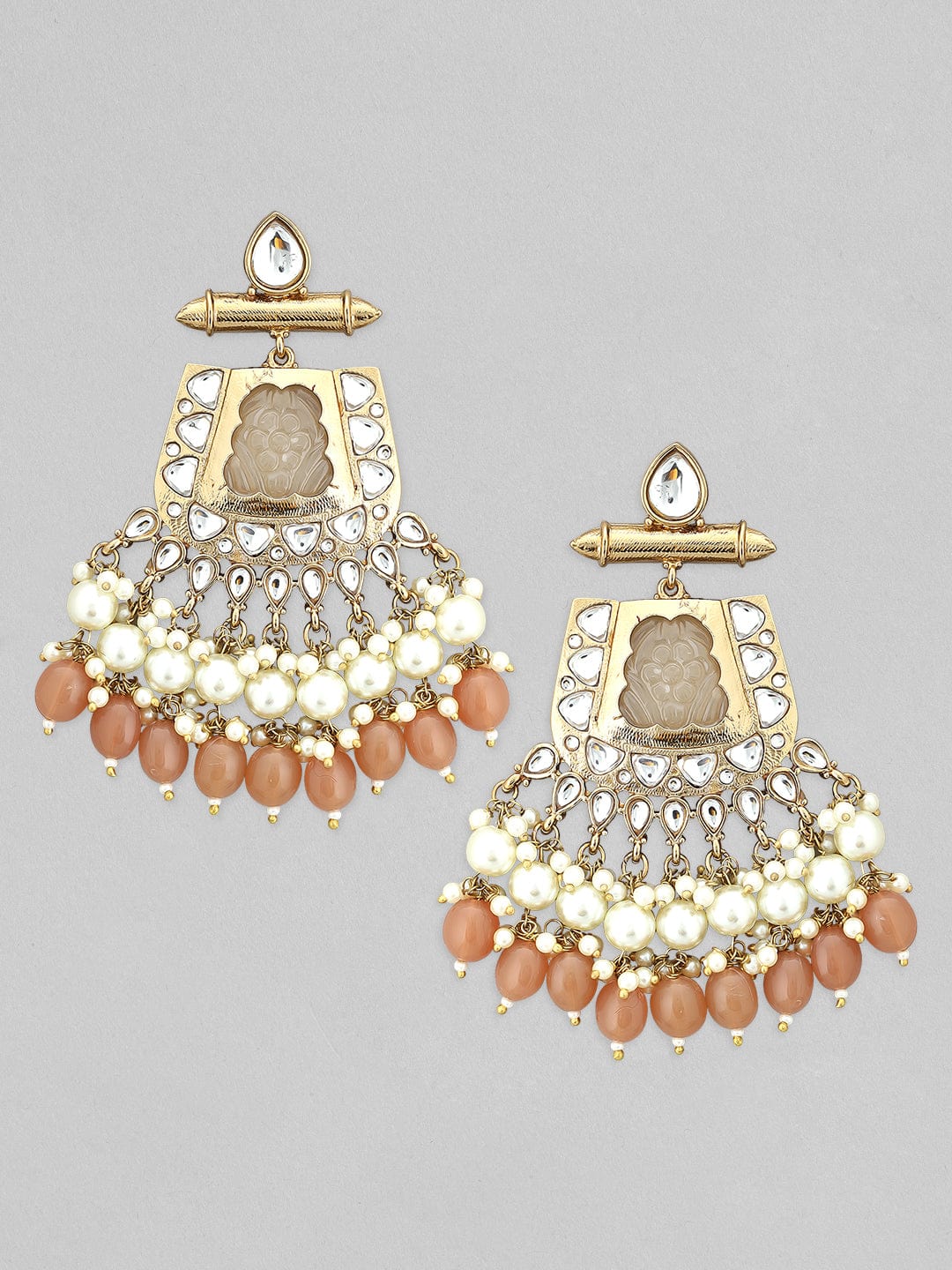 Rubans 22k Gold-Plated Handcrafted Kundan White Stone Studded Chandbali Earrings Earrings