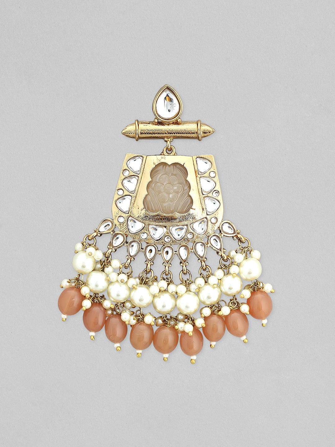 Rubans 22k Gold-Plated Handcrafted Kundan White Stone Studded Chandbali Earrings Earrings