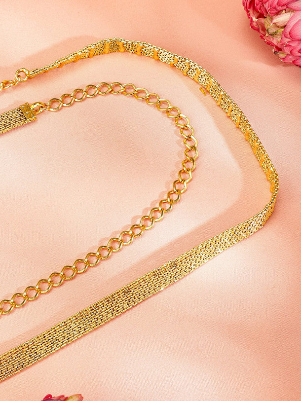Rubans 22k Gold-Plated Handcrafted Mesh Chain Traditional Kamarbandh Saree Accessories