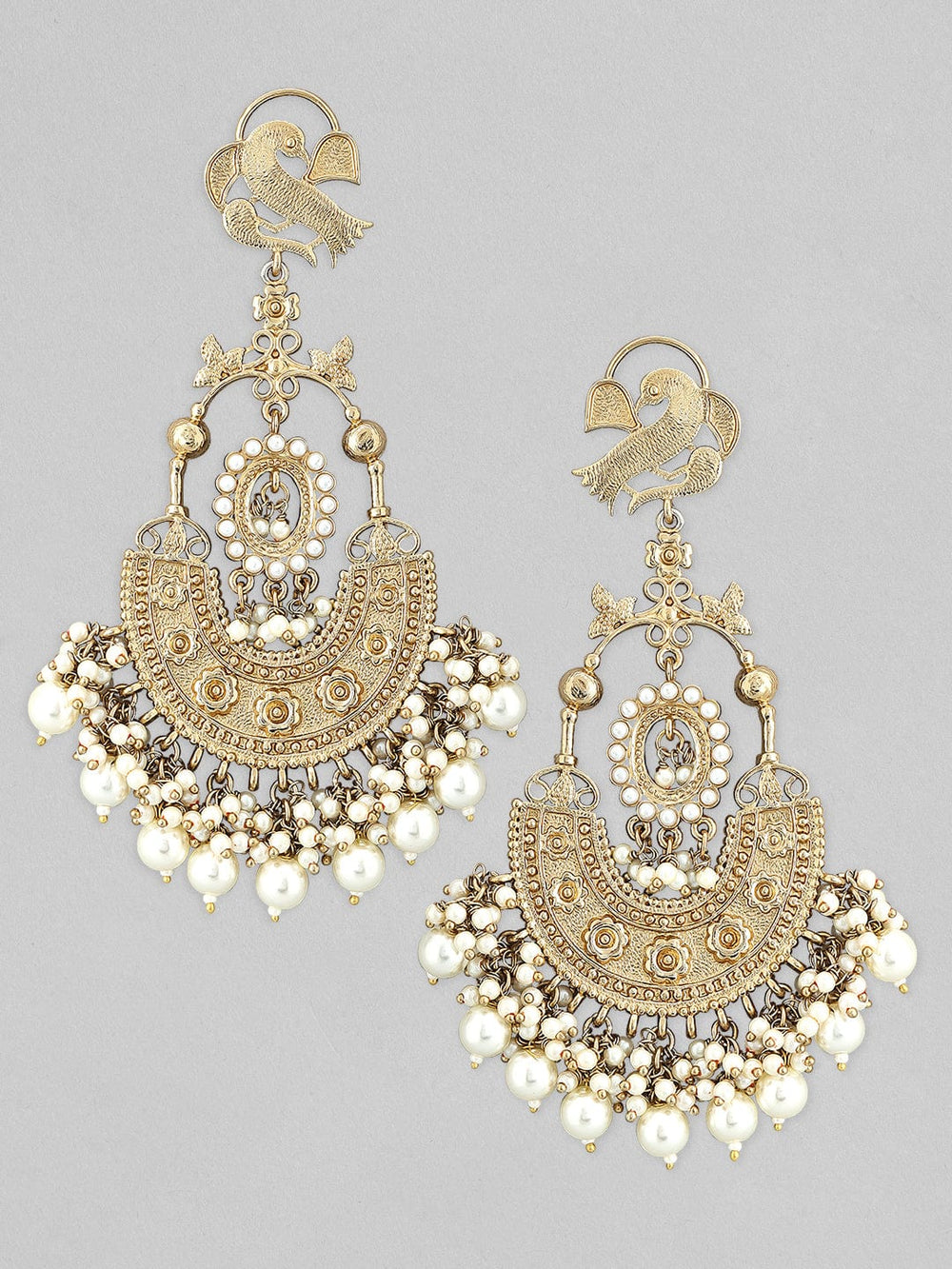 Rubans 22k Gold-Plated Handcrafted Pearls Chandbali Earrings Earrings