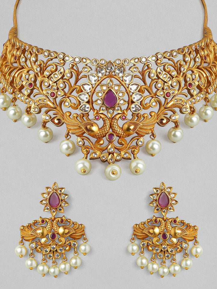 Rubans 22K Gold Plated Handcrafted Ruby Stone Choker Set Necklace Set
