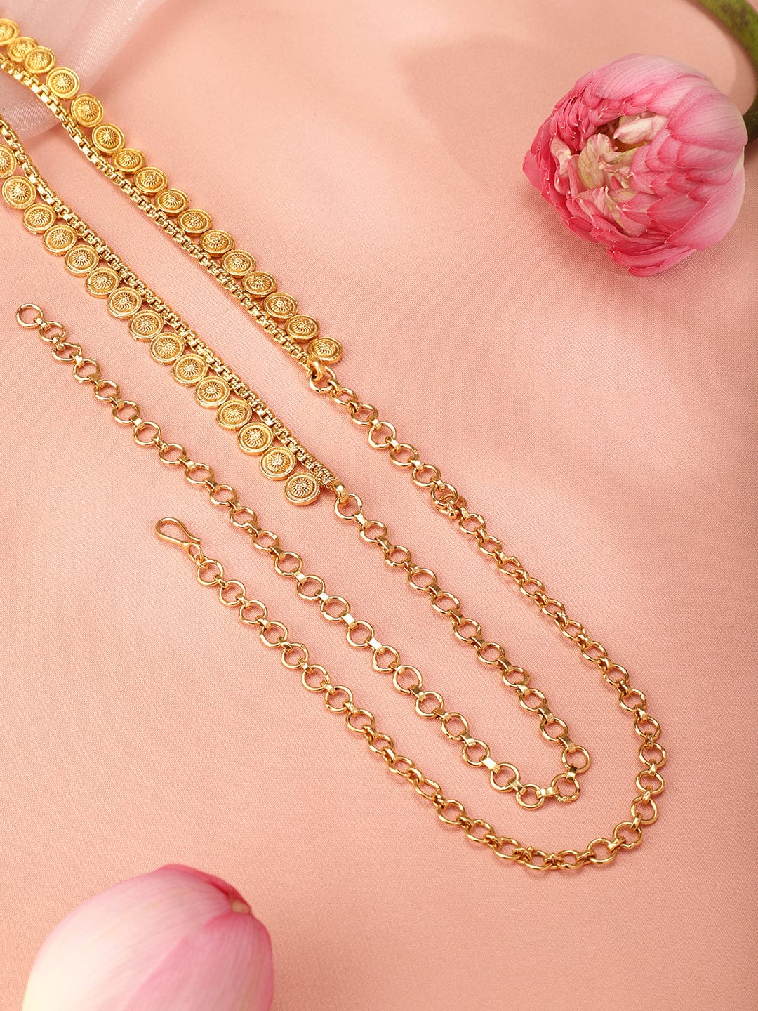 Rubans 22K Gold-Plated Handcrafted Traditional Coin Motif Kamarbandh Saree Accessories